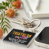 おもしろい引用文カラフルオレンジトライアスロン（ばちゃばちゃ）跳ねる キーホルダー (正面右)