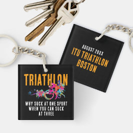 おもしろい引用文カラフルオレンジトライアスロン（ばちゃばちゃ）跳ねる キーホルダー