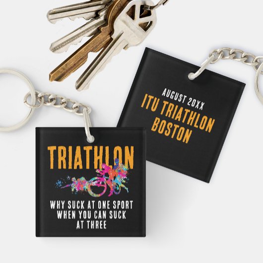 おもしろい引用文カラフルオレンジトライアスロン（ばちゃばちゃ）跳ねる キーホルダー