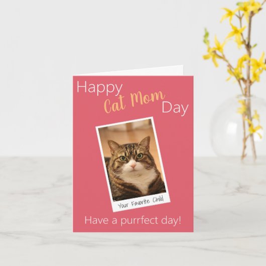 おもしろい引用文ネコ母マザーズ日カスタムピンク写真 カード (黄色い花)