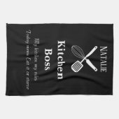 おもしろい引用文パーソナライズされた白黒モダン キッチンタオル (横)