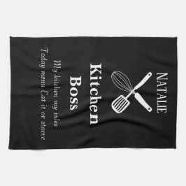 おもしろい引用文パーソナライズされた白黒モダン キッチンタオル