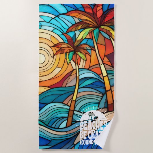 おもしろい引用文ビーチ熱狂する ビーチタオル (正面)