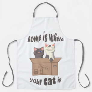 おもしろい引用文ホームは猫がいる場所 エプロン