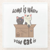 おもしろい引用文ホームは猫がいる場所 ガラスコースター (正面)