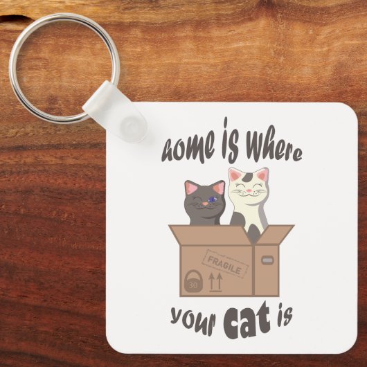 おもしろい引用文ホームは猫がいる場所 キーホルダー (正面)