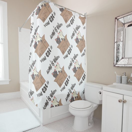 おもしろい引用文ホームは猫がいる場所 シャワーカーテン (インサイチュ)