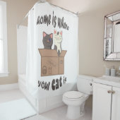 おもしろい引用文ホームは猫がいる場所 シャワーカーテン (インサイチュ)