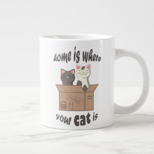 おもしろい引用文ホームは猫がいる場所 ジャンボコーヒーマグカップ