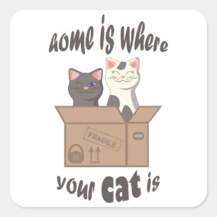 おもしろい引用文ホームは猫がいる場所 スクエアシール