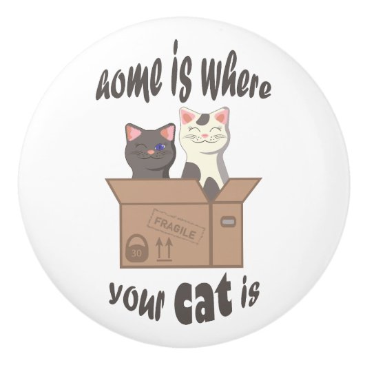 おもしろい引用文ホームは猫がいる場所 セラミックノブ (正面)