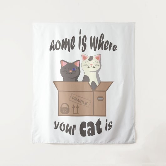 おもしろい引用文ホームは猫がいる場所 タペストリー (正面)
