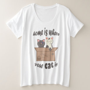 おもしろい引用文ホームは猫がいる場所 プラスサイズTシャツ