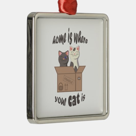 おもしろい引用文ホームは猫がいる場所 メタルオーナメント (右)