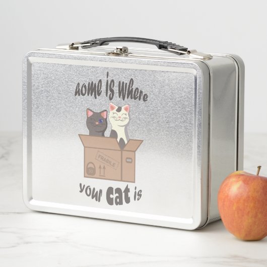 おもしろい引用文ホームは猫がいる場所 メタルランチボックス (インサイチュ)