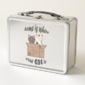 おもしろい引用文ホームは猫がいる場所 メタルランチボックス (正面)