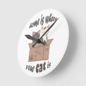 おもしろい引用文ホームは猫がいる場所 ラウンド壁時計 (傾斜)