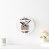 おもしろい引用文ホームは猫がいる場所 ラウンド壁時計 (ホーム)