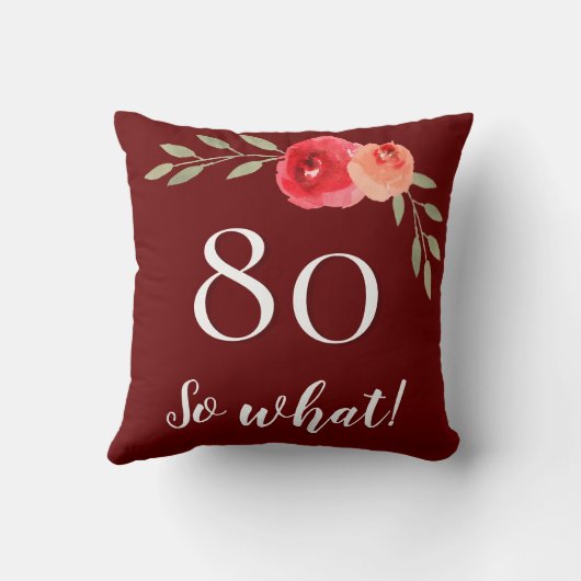 おもしろい引用文水彩赤バラ80誕生日 クッション (裏面)