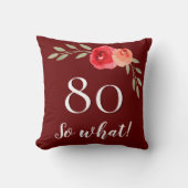 おもしろい引用文水彩赤バラ80誕生日 クッション (正面)