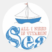 おもしろい引用文航海の帆船スケッチビタミンシー ラウンドシール (正面)
