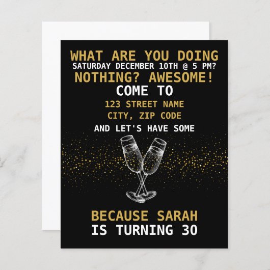 おもしろい引用文誕生日パーティー招待 (正面/裏面)