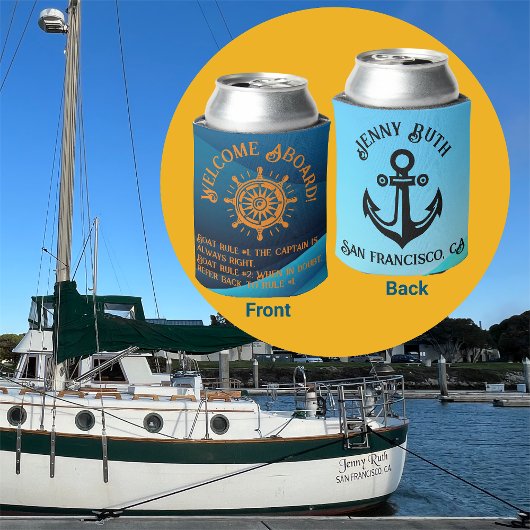 おもしろい引用文「歓迎だ！」 ボート名/ホームポート 缶クーラー