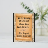 おもしろい引退発表古代スクロール ポストカード (スタンド正面)