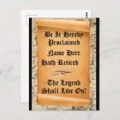 おもしろい引退発表古代スクロール ポストカード (正面/裏面)