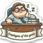 "おもしろい従業員"ステッカー – 皮肉 – 悪い シール (正面)