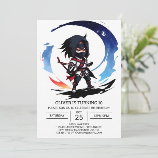 おもしろい忍者シークレットエージェント誕生日 招待状 (スタンド正面)