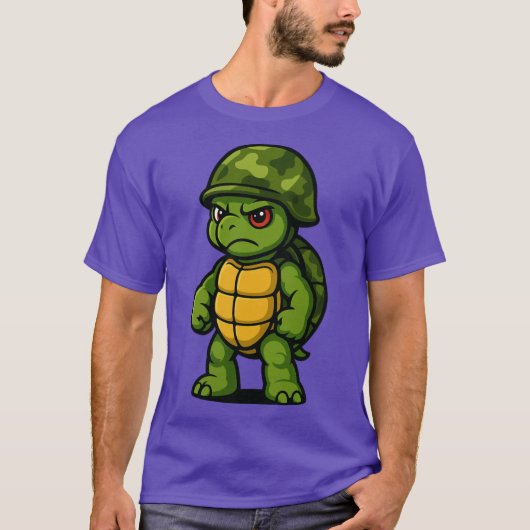 おもしろい怒った軍隊亀の兵隊レトロ Tシャツ (正面)