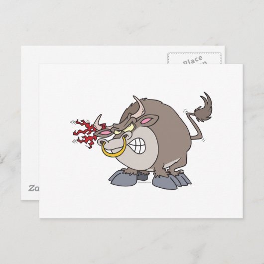 おもしろい怒の牛 ポストカード (正面/裏面)