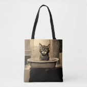 おもしろい怒湯船の猫 トートバッグ (正面)