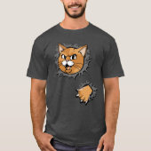 おもしろい怒猫の足の引き裂かれたファブリック幻想漫画 Tシャツ (正面)