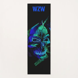 おもしろい怖いネオンブルーティール（緑がかった色）スカルモノグラム ヨガマット