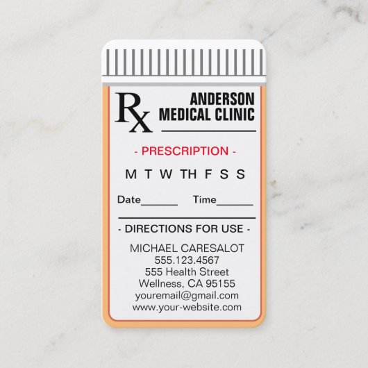 おもしろい思い出に残る処方アポイントメントカード 名刺 (正面)