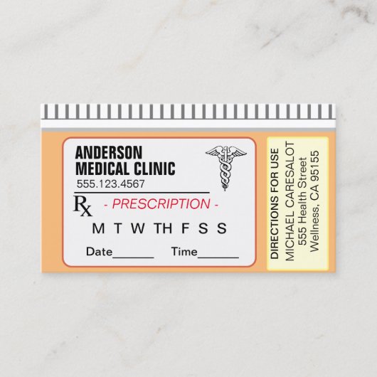おもしろい思い出に残る処方箋アポイントメント 名刺 (正面)