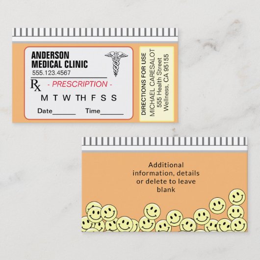 おもしろい思い出に残る処方箋アポイントメント 名刺 (正面/裏面)