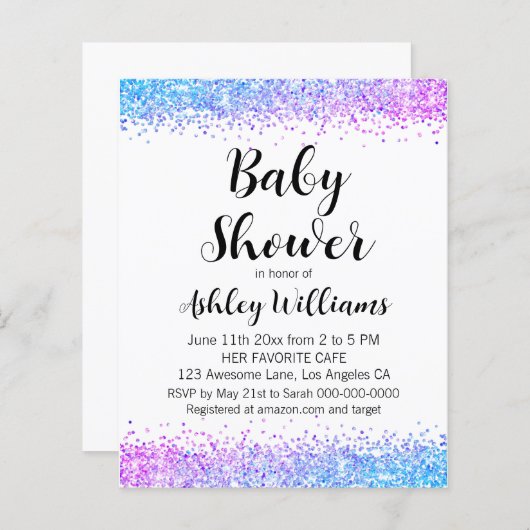 おもしろい性別予算ベビーシャワー招待状 (正面/裏面)