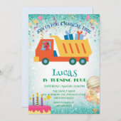 おもしろい恐竜ごみトラック誕生日パーティー名 シーズンカード (正面/裏面)