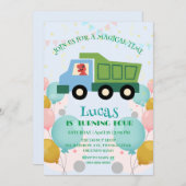 おもしろい恐竜ごみトラック誕生日パーティー名 シーズンカード (正面/裏面)