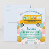 おもしろい恐竜のスクールバス 誕生日パーティー DIY 名前 ポストカード (正面/裏面)