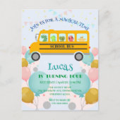 おもしろい恐竜のスクールバス 誕生日パーティー DIY 名前 ポストカード (正面)