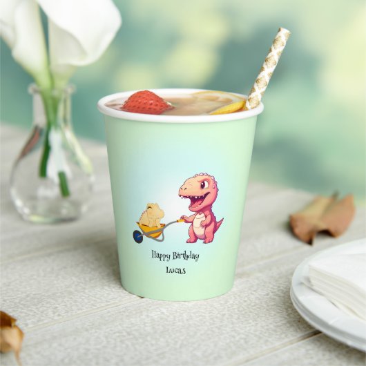 おもしろい恐竜のストローのカート誕生日パーティーDIY名 紙コップ (インサイチュ)