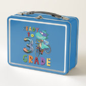 おもしろい恐竜の三年生パーソナライズされた名 メタルランチボックス (正面)