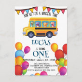 おもしろい恐竜の新学期バスの少年誕生日 ポストカード (正面)