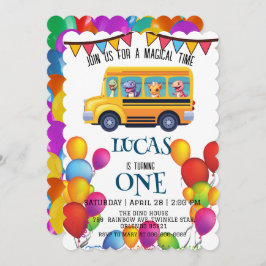 おもしろい恐竜の新学期バスの少年誕生日 招待状