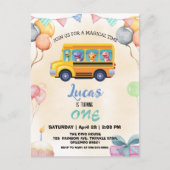 おもしろい恐竜の新学期バス少年誕生日 インビテーションポストカード (正面)