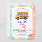 おもしろい恐竜の新学期バス虹の誕生日 サンキューカード (正面)